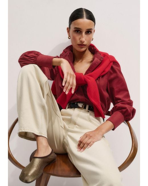 ME+EM Red Super Soft Micro Cord Blouse