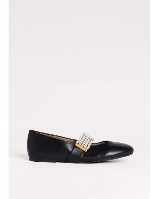 ME+EM Black Pearl Trim Round Toe Ballerina