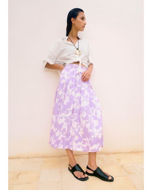 ME+EM Pink Cheesecloth Tulip Print Midi Skirt
