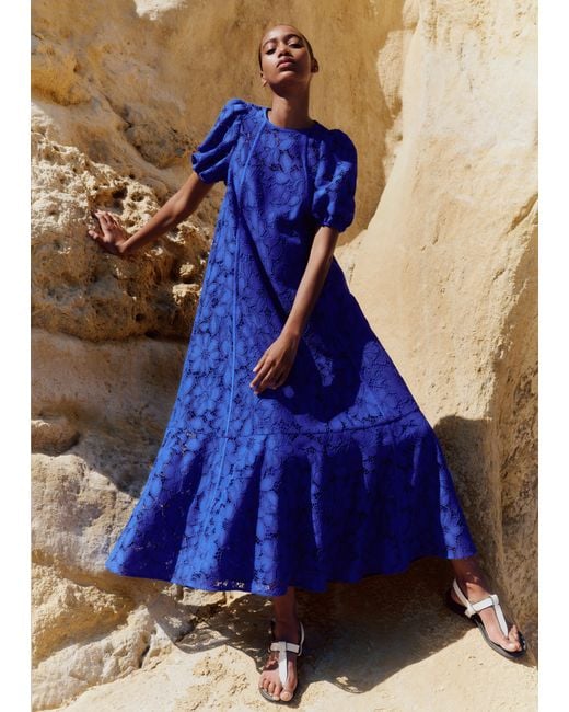 Belted high waist lace panel maxi dress hotsell