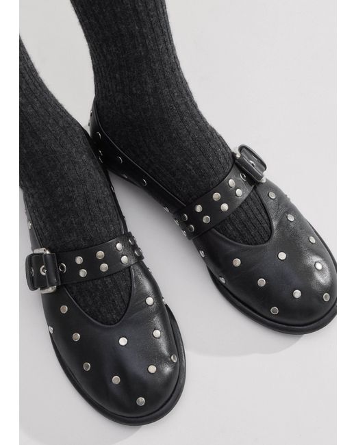 ME+EM Black Stud Ballerina Flat