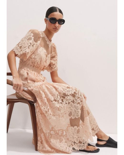 ME+EM Natural Graphic Floral Lace Maxi Dress