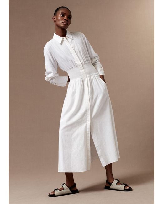 ME+EM White Crease Less Linen Maxi Shirt Dress