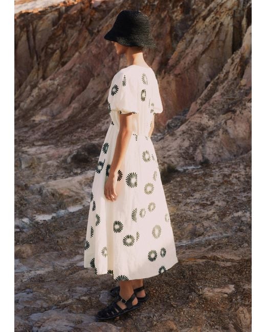 ME+EM Brown Cheesecloth Modern Daisy Print Midi Dress