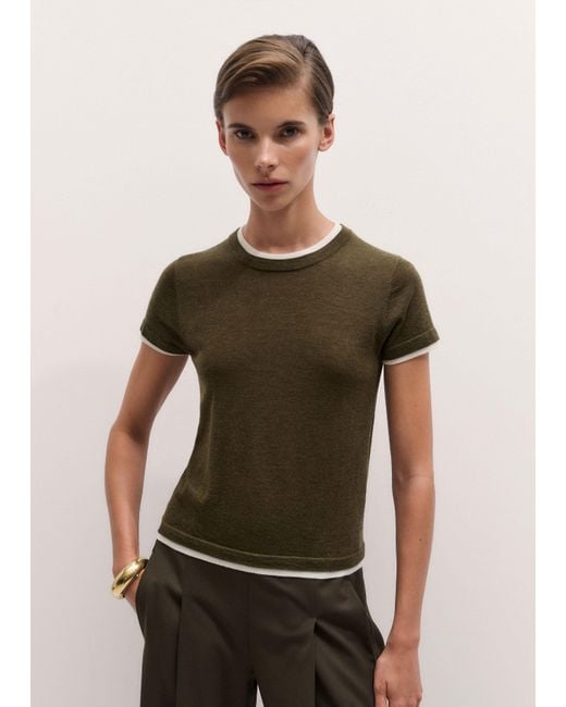 ME+EM Brown Barely There Contrast Trim Knit Baby Tee Rich-Soft