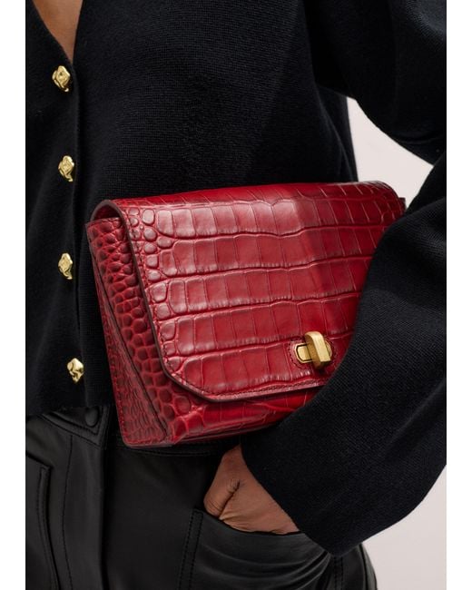 ME+EM Red Croc Print Clutch + Crossbody Bag