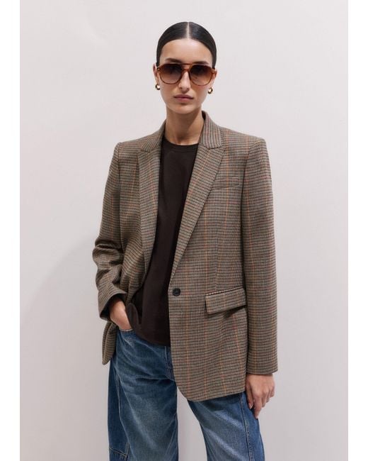 ME+EM Brown Check Sharp Shoulder Blazer