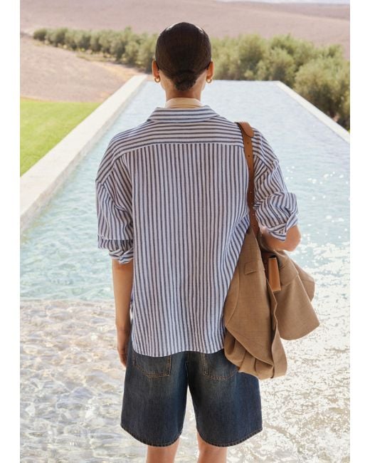 ME+EM Gray Cheesecloth Relaxed Striped Shirt