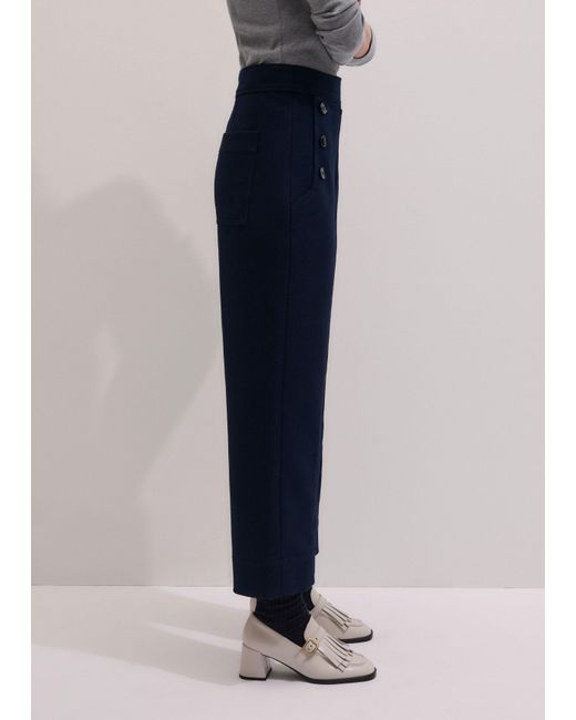 ME+EM Blue Button Front Straight Crop Trouser