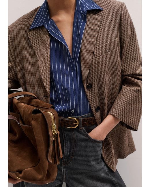 ME+EM Blue Boxy Three Quarter Sleeve Striped Shirt