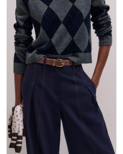 ME+EM Blue Contrast Top Stitch Wide Leg Pant