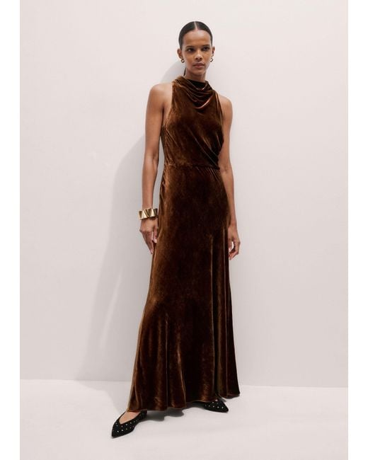 ME+EM Natural Silk Blend Velvet Draped Full Length Dress