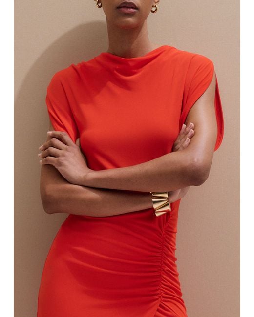 ME+EM Red Fluid Crepe Curved Sleeve Maxi Dress