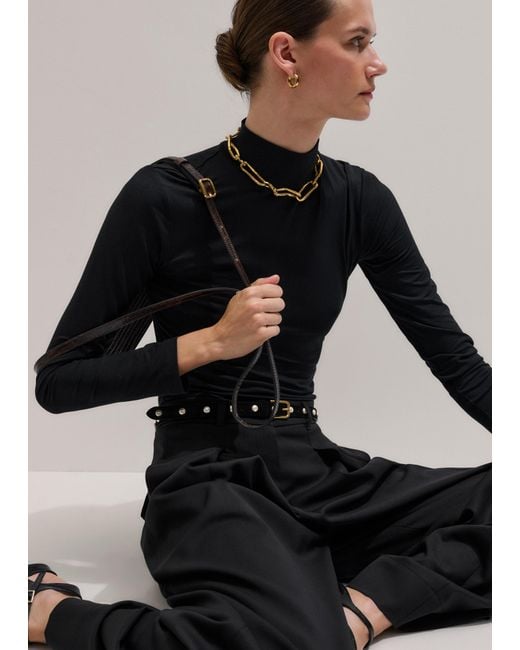 ME+EM Black Faux Pearl Stud Belt