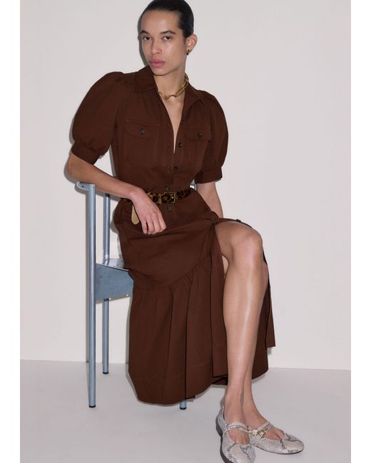 ME+EM Brown Seersucker Midi Shirt Dress + Belt
