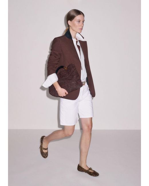 ME+EM Brown Pinstripe Sharp Shoulder Contour Blazer