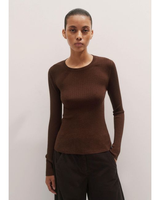 ME+EM Brown Merino Cashmere Barely There Rib Layering Jumper
