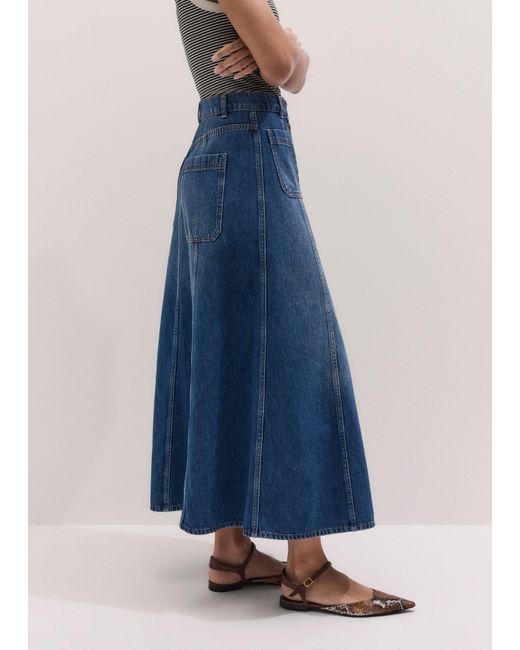 ME+EM Blue Panelled Denim Maxi Skirt