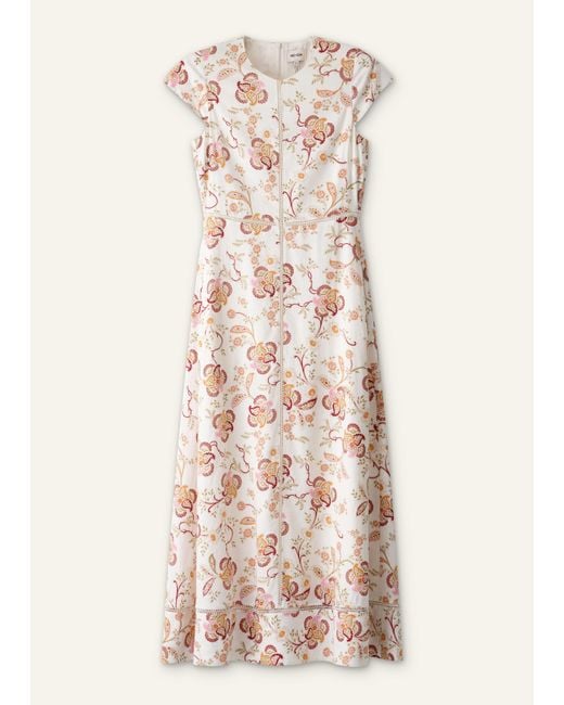 ME+EM Natural Creaseless Linen Ornate Floral Paisley Print Maxi Dress Light Cream-Multi