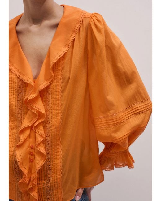ME+EM Orange Cotton Voile Ruffle Blouse