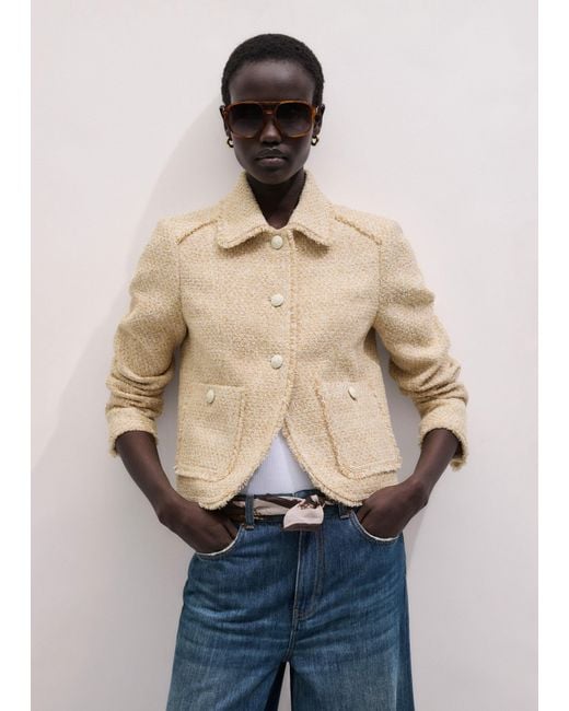 ME+EM Natural Cut Away Fringed Jacket