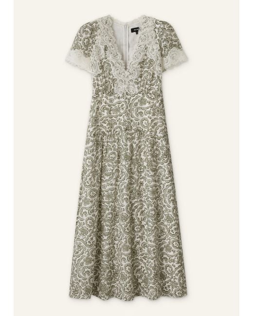 ME+EM Multicolor Silk Cotton Entangled Lace Print Maxi V Neck Dress-Light Cream