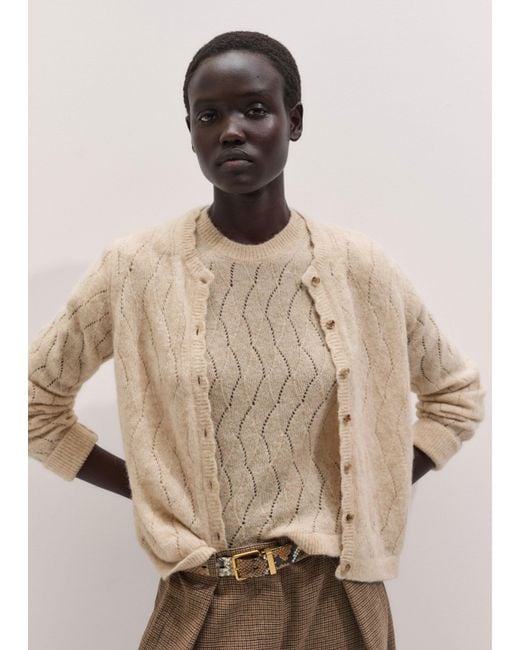 ME+EM Brown Lofty Pointelle Slim Knit Tee Latte Melange