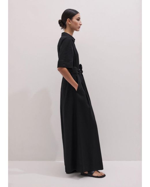 ME+EM Black Crease-Less Linen Cropped Jumpsuit + Belt