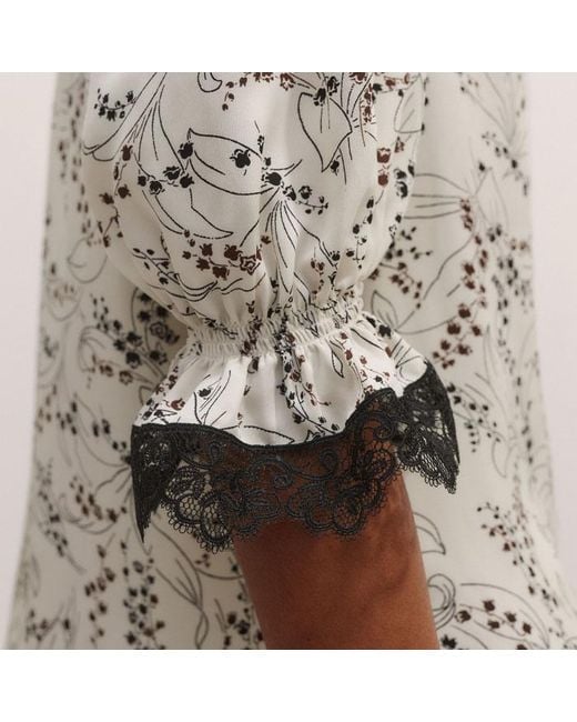 ME+EM Gray Silk Lily Of The Valley Print Blouse + Tie