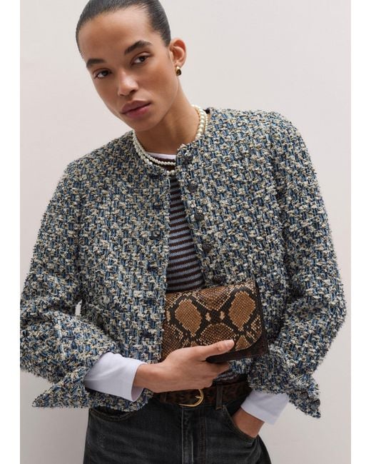 ME+EM Gray Boxy Crop Tweed Jacket