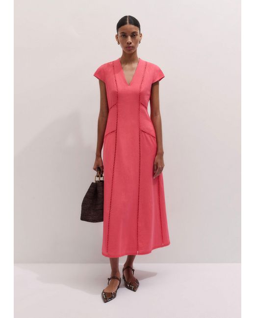 ME+EM Pink Crease-Less Embroidery Stitch Detail Maxi Dress