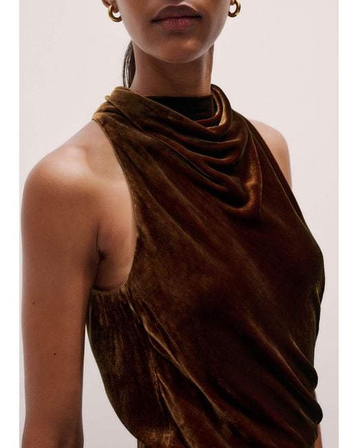 ME+EM Natural Silk Blend Velvet Draped Full Length Dress