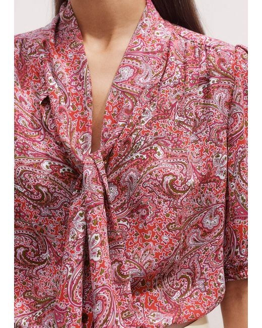 ME+EM Multicolor Silk Intricate Paisley Print Pussybow Blouse