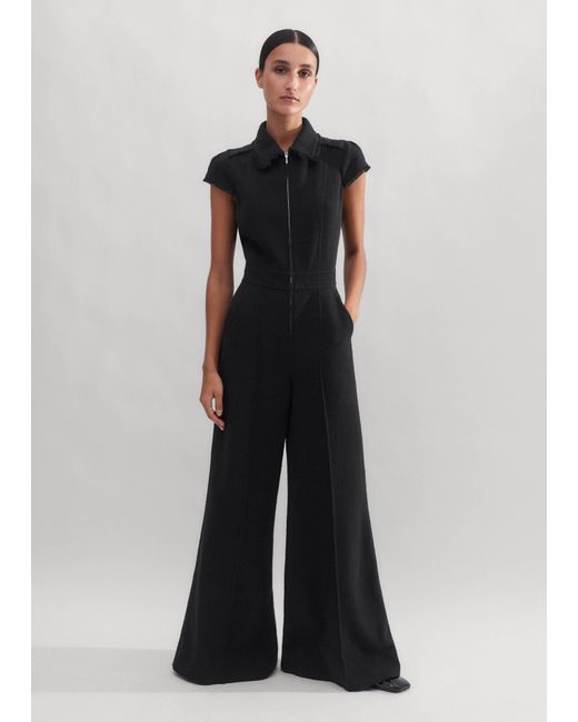 ME+EM Black Textured Jumpsuit