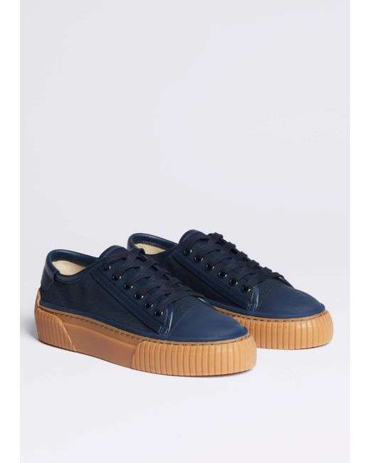 ME+EM Blue Canvas Low Top Sneaker