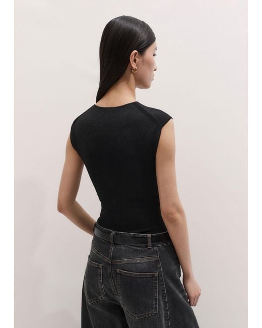 ME+EM Black Cap Sleeve Sheer Knit Bodysuit