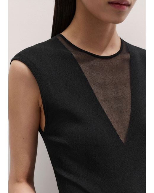 ME+EM Black Cap Sleeve Sheer Knit Bodysuit
