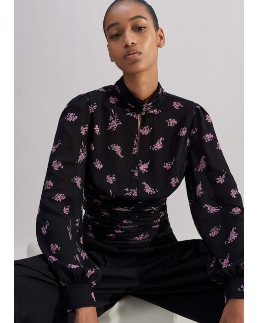 ME+EM Multicolor Silk Scattered Floral Print Top/Fresh