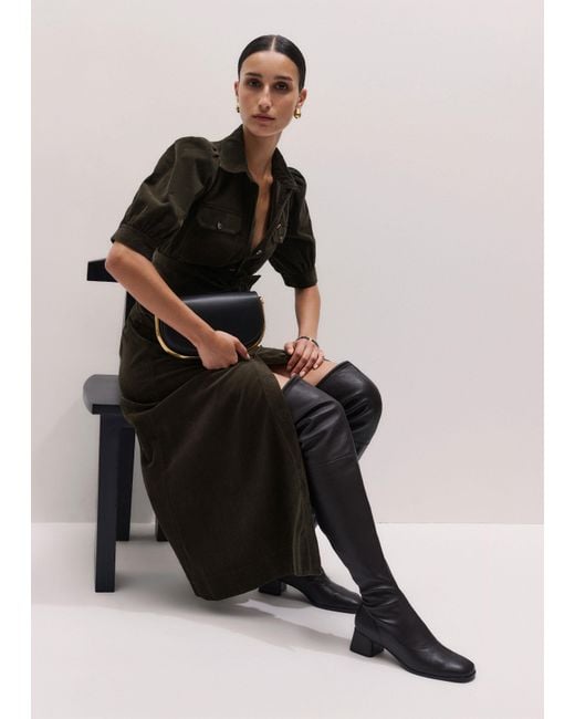 ME+EM Green Cord Fit And Flare Maxi Shirt Dress + Tie Rich