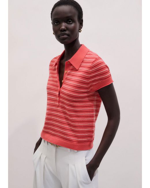 ME+EM Textured Stripe Straight Polo Tee