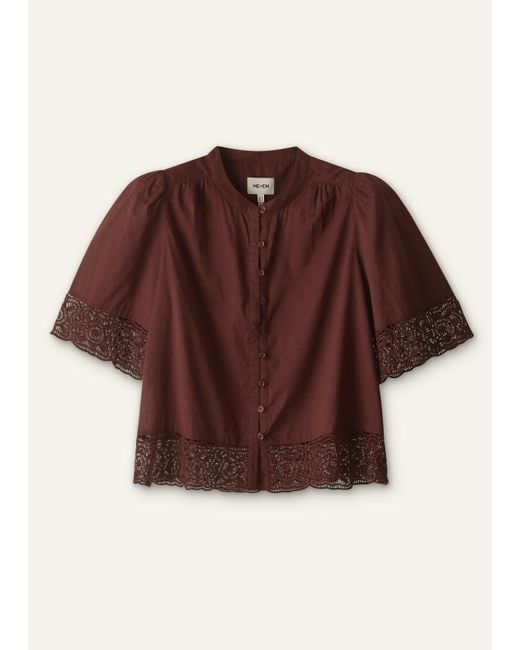 ME+EM Brown Cotton Lace Trim Cropped Top
