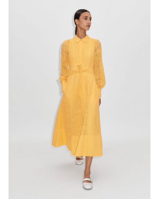 ME+EM Lace Fit And Flare Midi Dress + Belt in Yellow | Lyst ME+EM Lace Fit And Flare Midi Dress + Belt in Yellow | Lyst