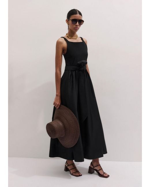 ME+EM Black Boat Neck Fit And Flare Maxi Dress + Tie