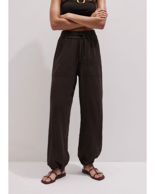 ME+EM Black Cheesecloth Drawstring Hem Trouser