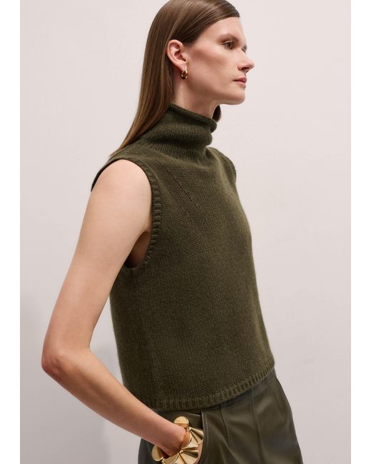 ME+EM Green Cashmere Grown-On Neck Straight Knit Vest
