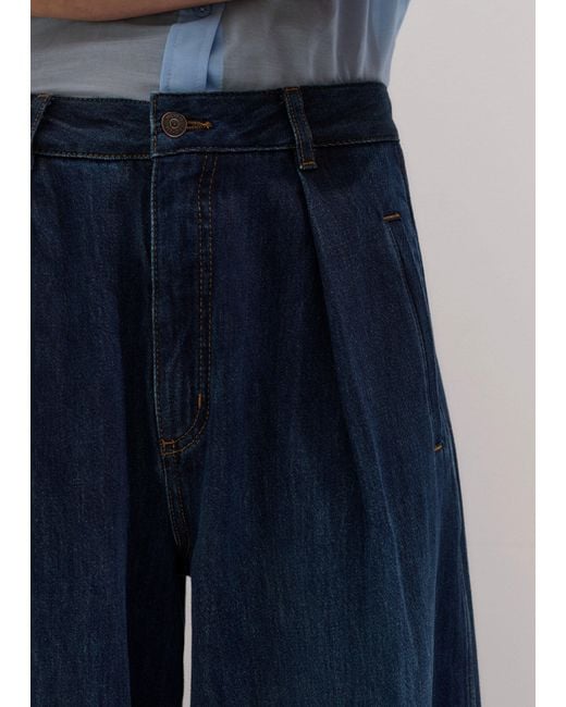 ME+EM Blue Pleated Barrel Jean
