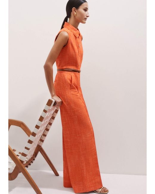 ME+EM Orange Tweed Fray Trim Jumpsuit Papaya