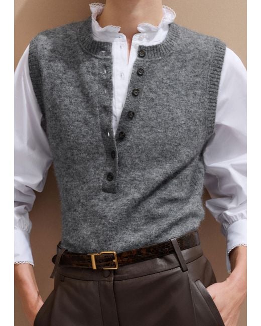 ME+EM Gray Frill Neck Layering Blouse