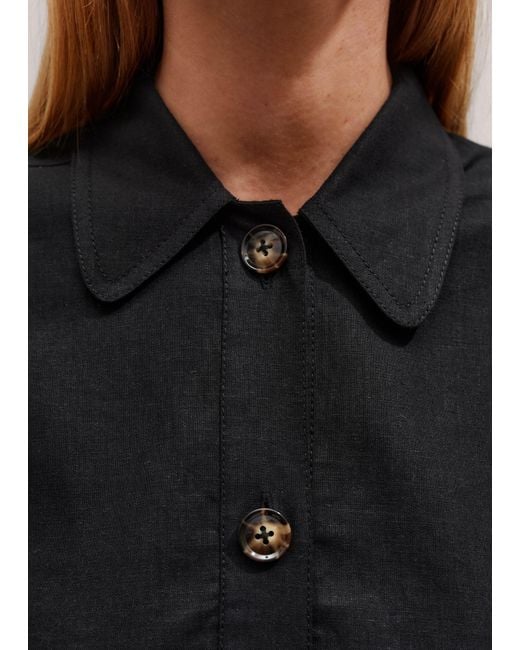 ME+EM Black Crease-Less Linen Boxy Crop Shirt