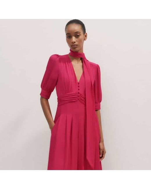 ME+EM Red Silk Wide-Leg Jumpsuit + Tie